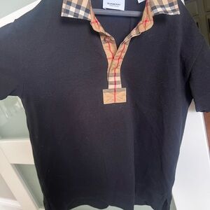 Burberry Kids Polo with Check Collar - Black and Beige